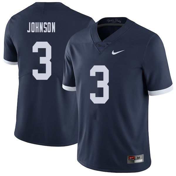Men #3 Donovan Johnson Penn State Nittany Lions College Throwback Football Jerseys Sale-Navy
